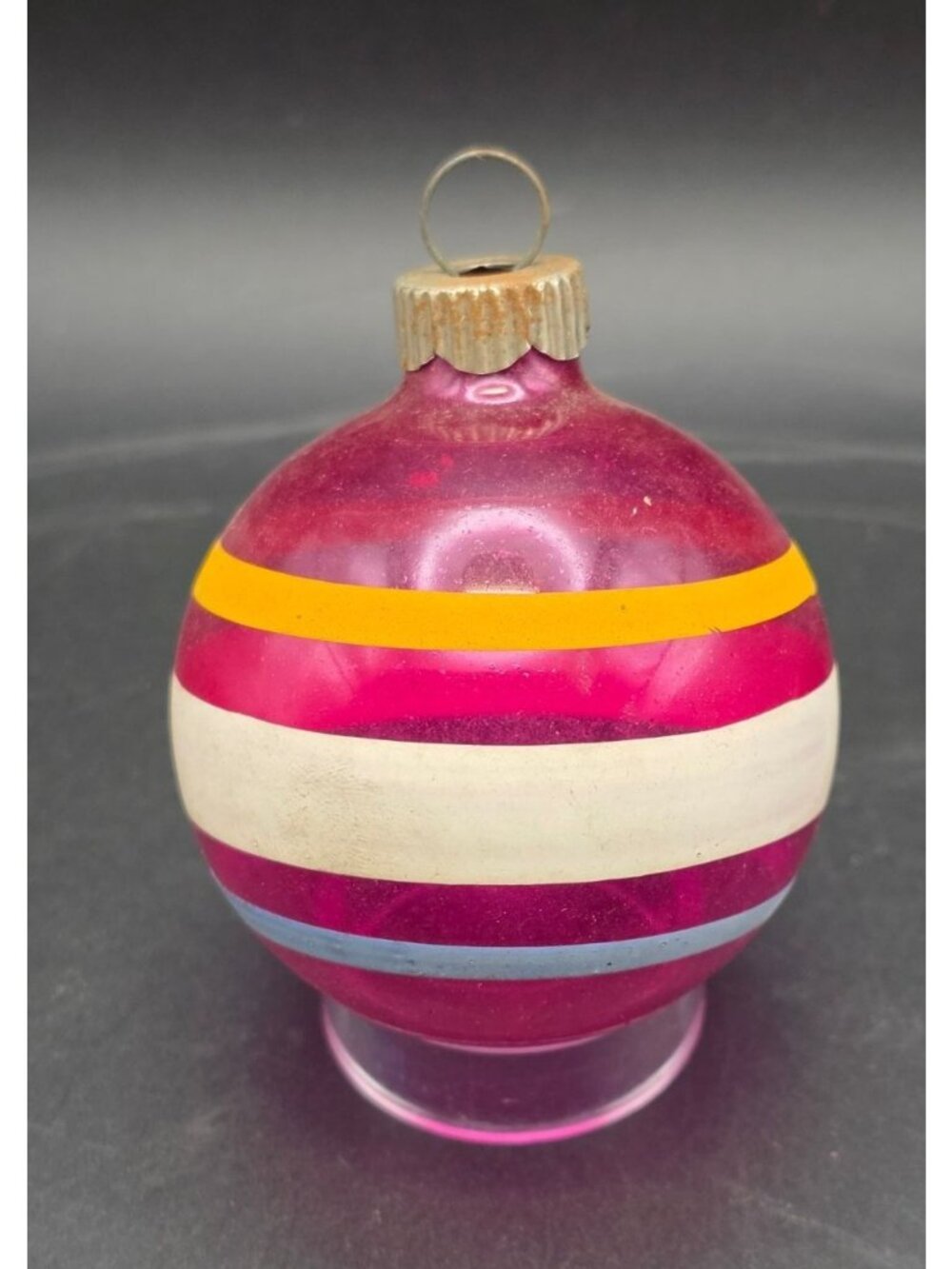 Vintage MCM Shiny Brite Unsilvered Pink Striped WWII Era Christmas Ornament USA